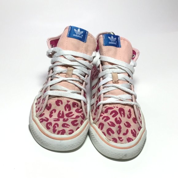 Adidas Girl's High Top Sneakers Pink Cheetah Pattern Size 5 GUC - Picture 2 of 9